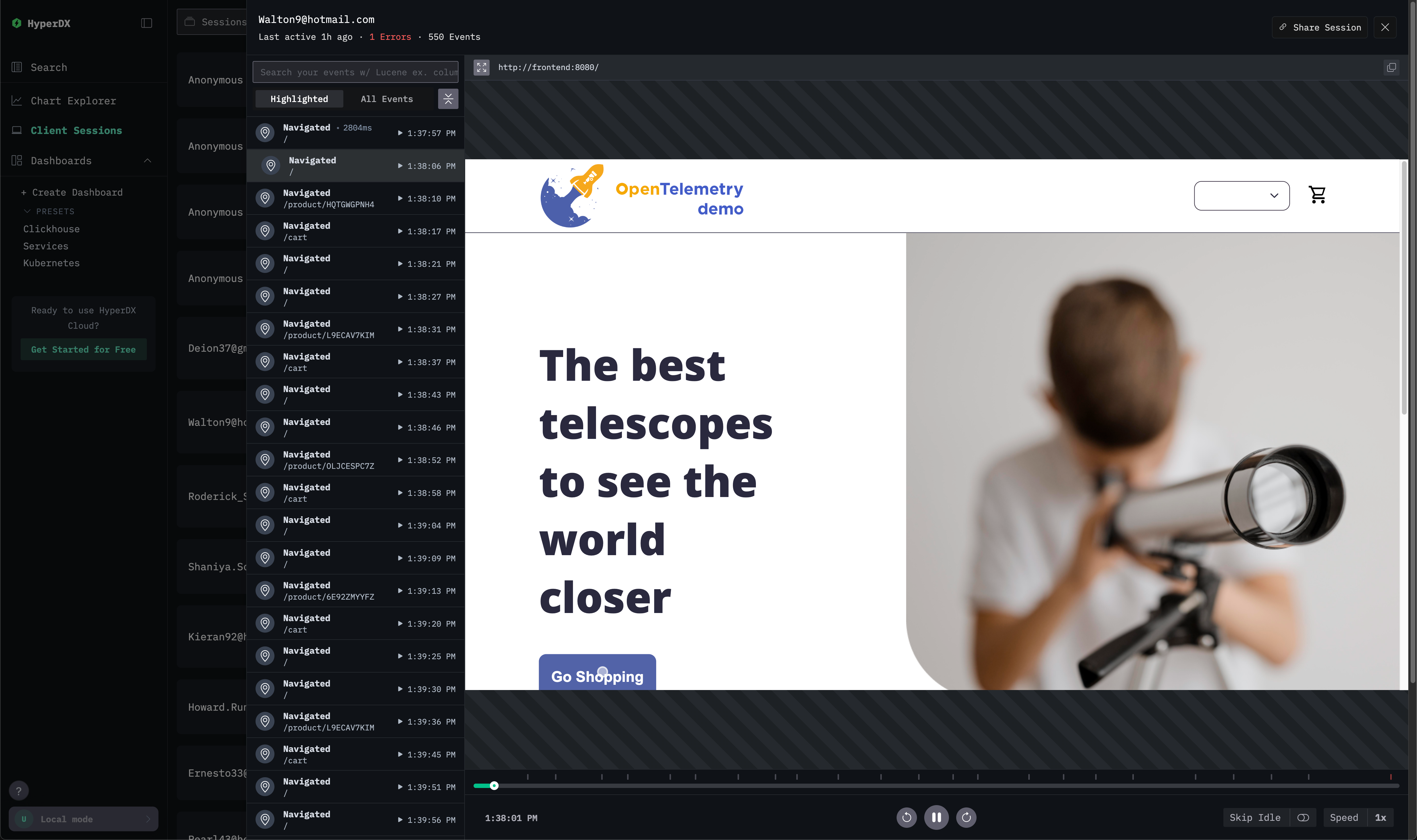 Воспроизведение сессии